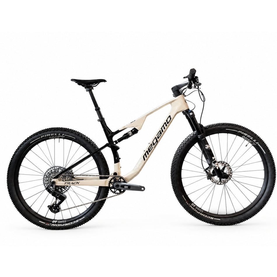Megamo Track AXS 03 mountain bike full suspension in carbonio, vista laterale completa